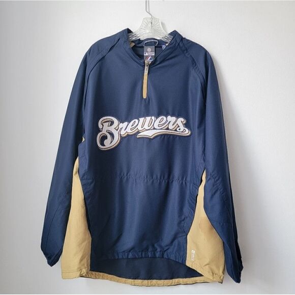 MLB Other - Milwaukee BREWERS Windbreaker Detachable Jacket Majestic Pullover 1/4 Zip XL